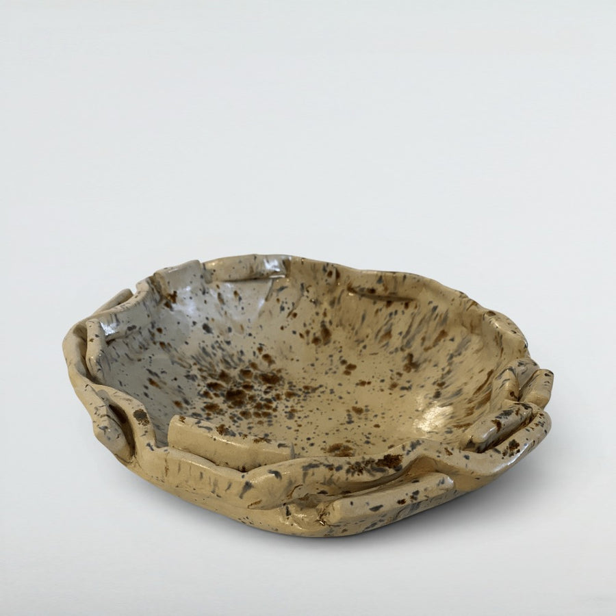 Dora Deco driftwood branch bowl — handmade stoneware with impressed texture