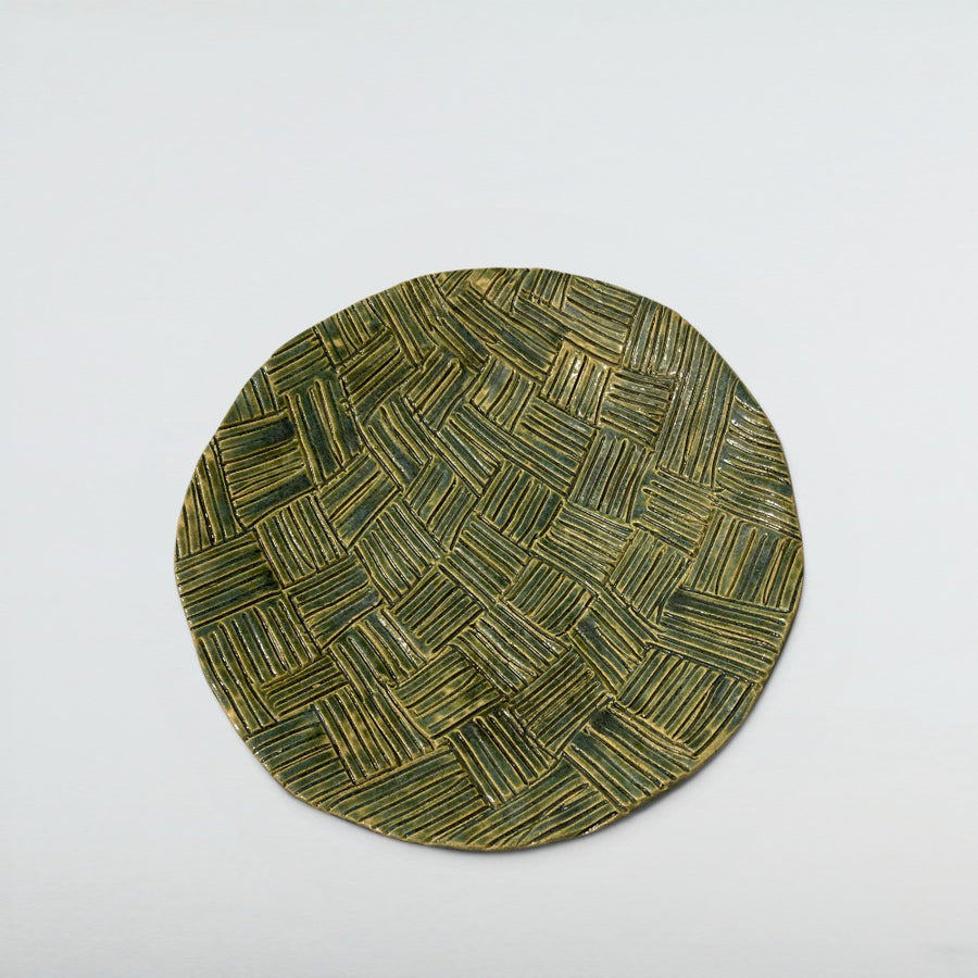 Dora Deco golden weave plate — handmade stoneware, one of a kind, photo 1