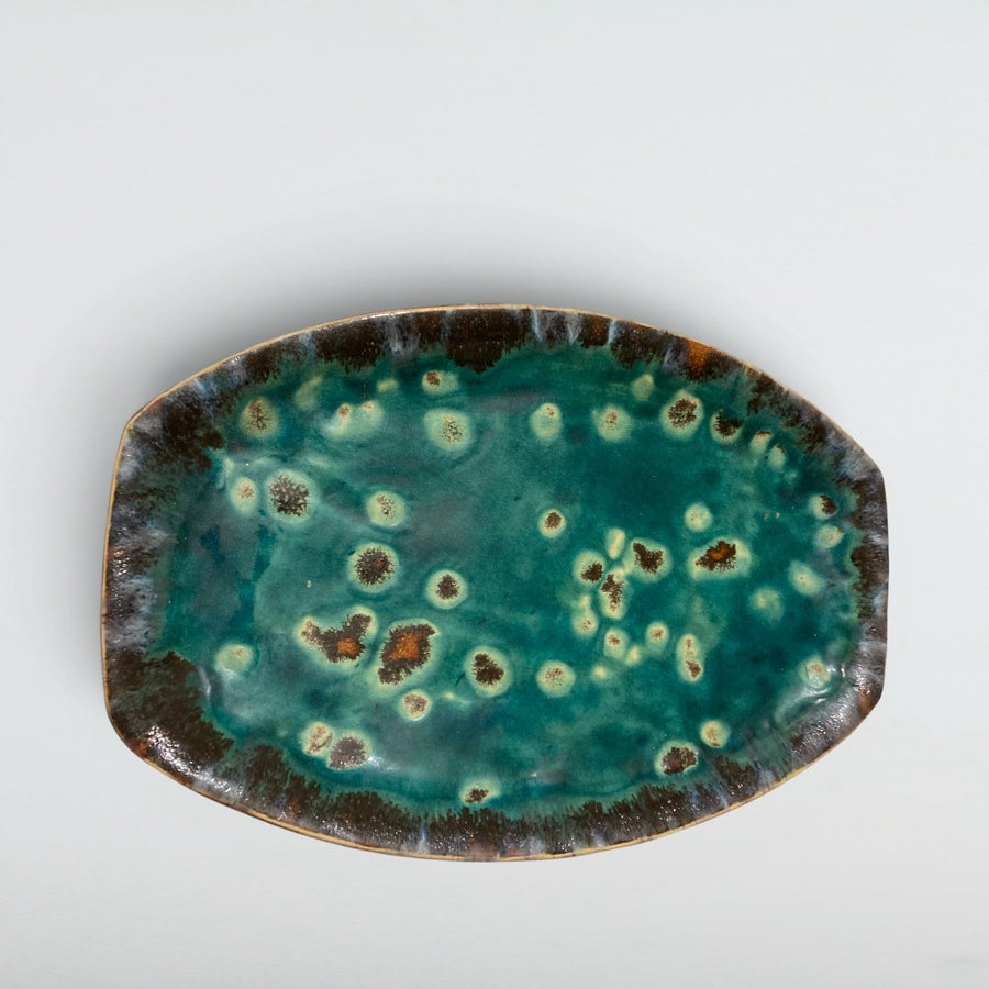 Dora Deco lagoon oval platter — handmade stoneware, one of a kind, photo 1