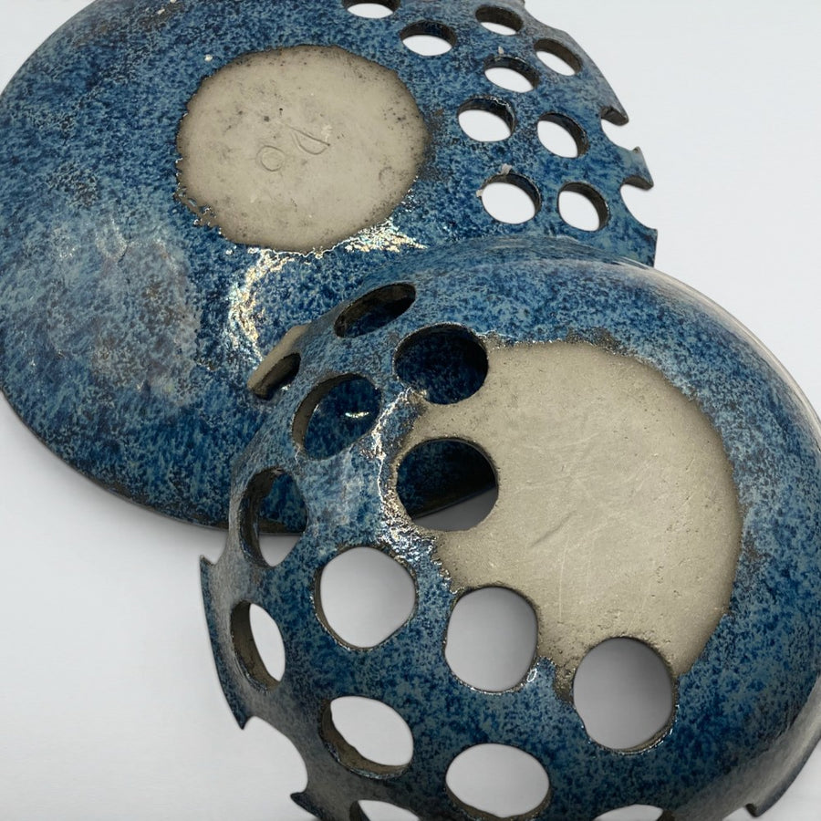 Dora Deco midnight blue pierced bowl — handmade stoneware, one of a kind, photo 1