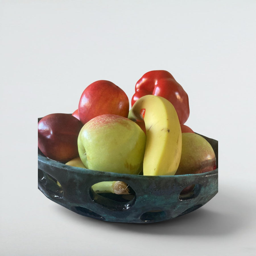 Dora Deco verdigris-fruit-bowl — handmade stoneware, one of a kind, photo 1