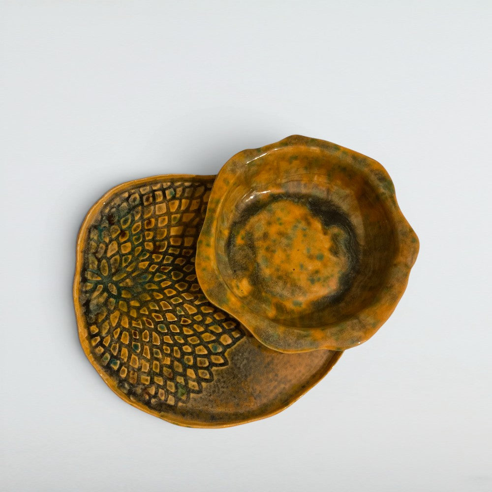 Dora Deco autumn star bowl — handmade stoneware top view