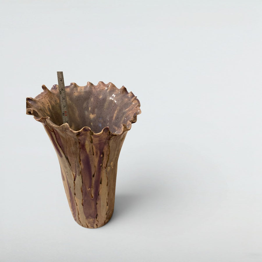Dora Deco blush ruffle vase — handmade stoneware