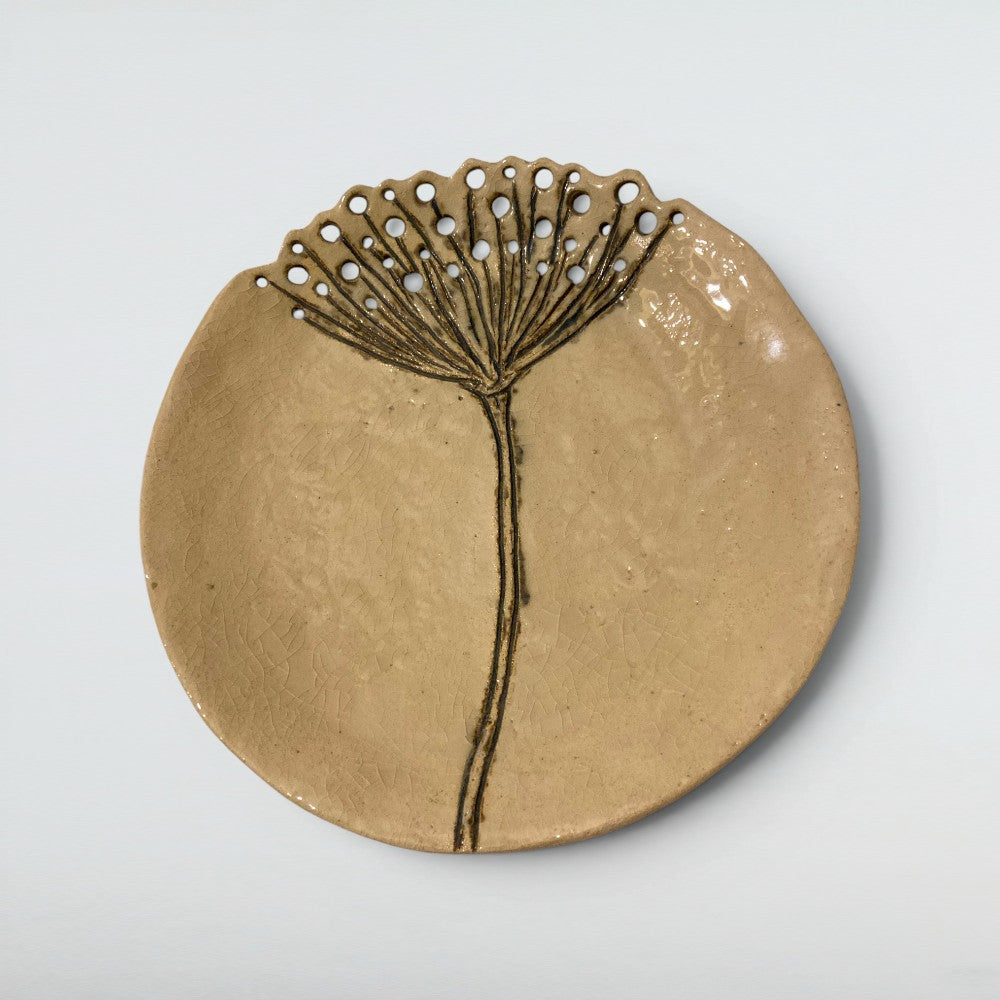 Dora Deco dandelion pierced plate — handmade stoneware with pierced pattern
