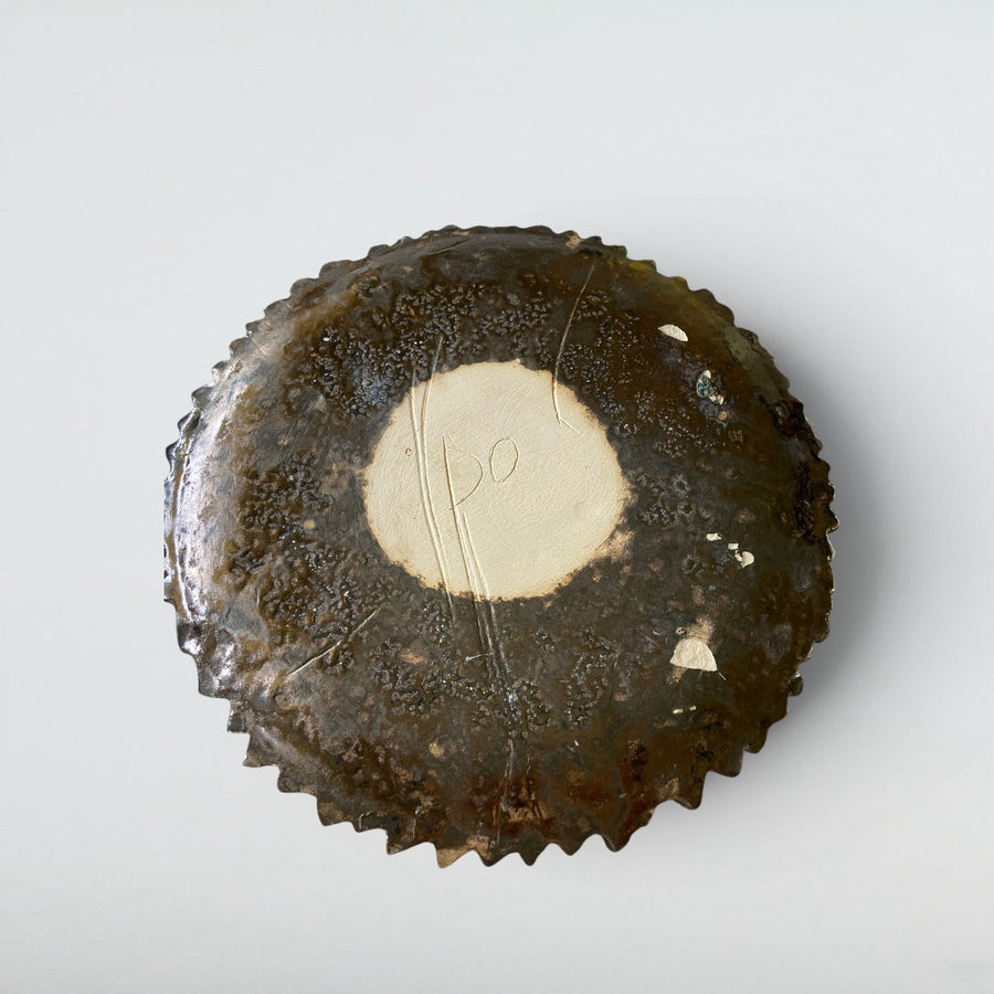 Dora Deco dark chocolate scallop bowl — handmade stoneware