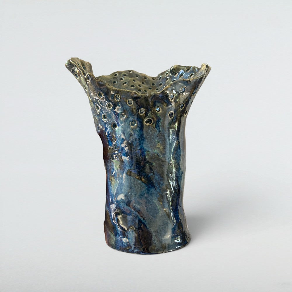 Dora Deco deep ocean vase blue — handmade stoneware