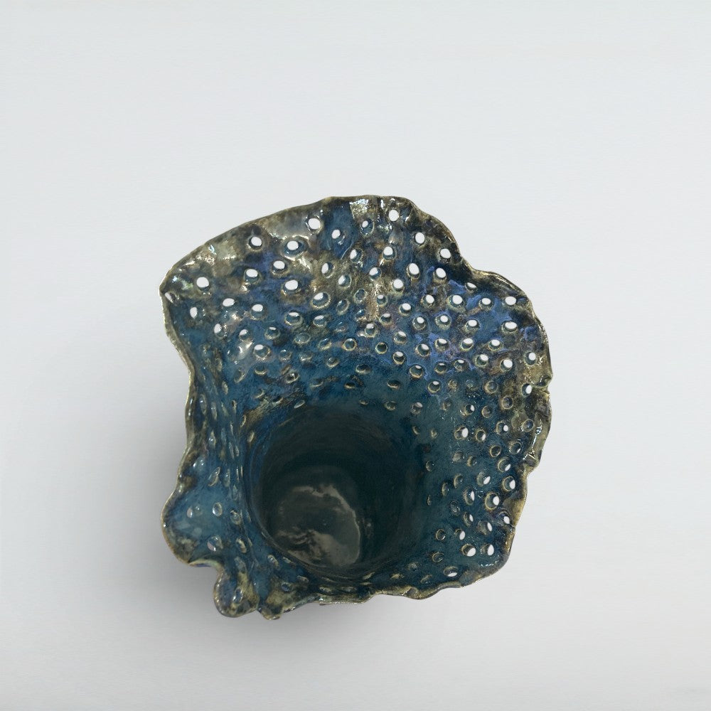 Dora Deco deep ocean vase blue — glaze detail