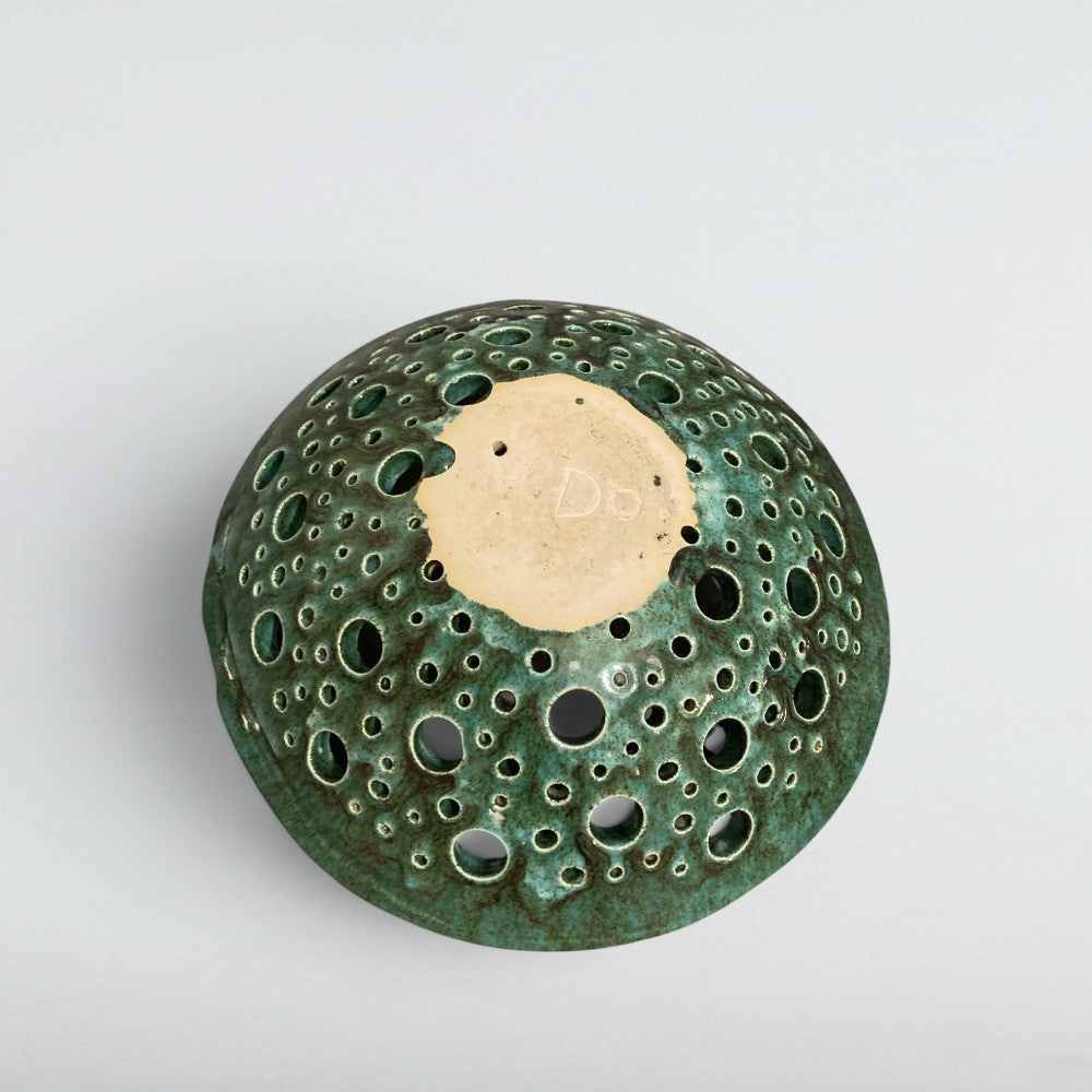 Dora Deco emerald dome pierced bowl — handmade stoneware, one of a kind, photo 1