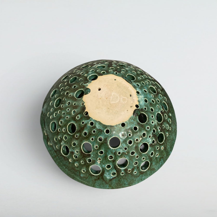 Dora Deco emerald dome pierced bowl — handmade stoneware, one of a kind, photo 1