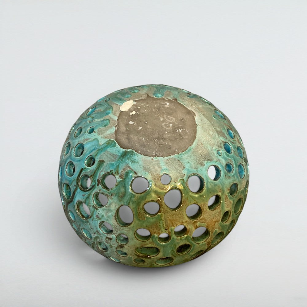 Dora Deco emerald dome pierced bowl — handmade stoneware, one of a kind, photo 4
