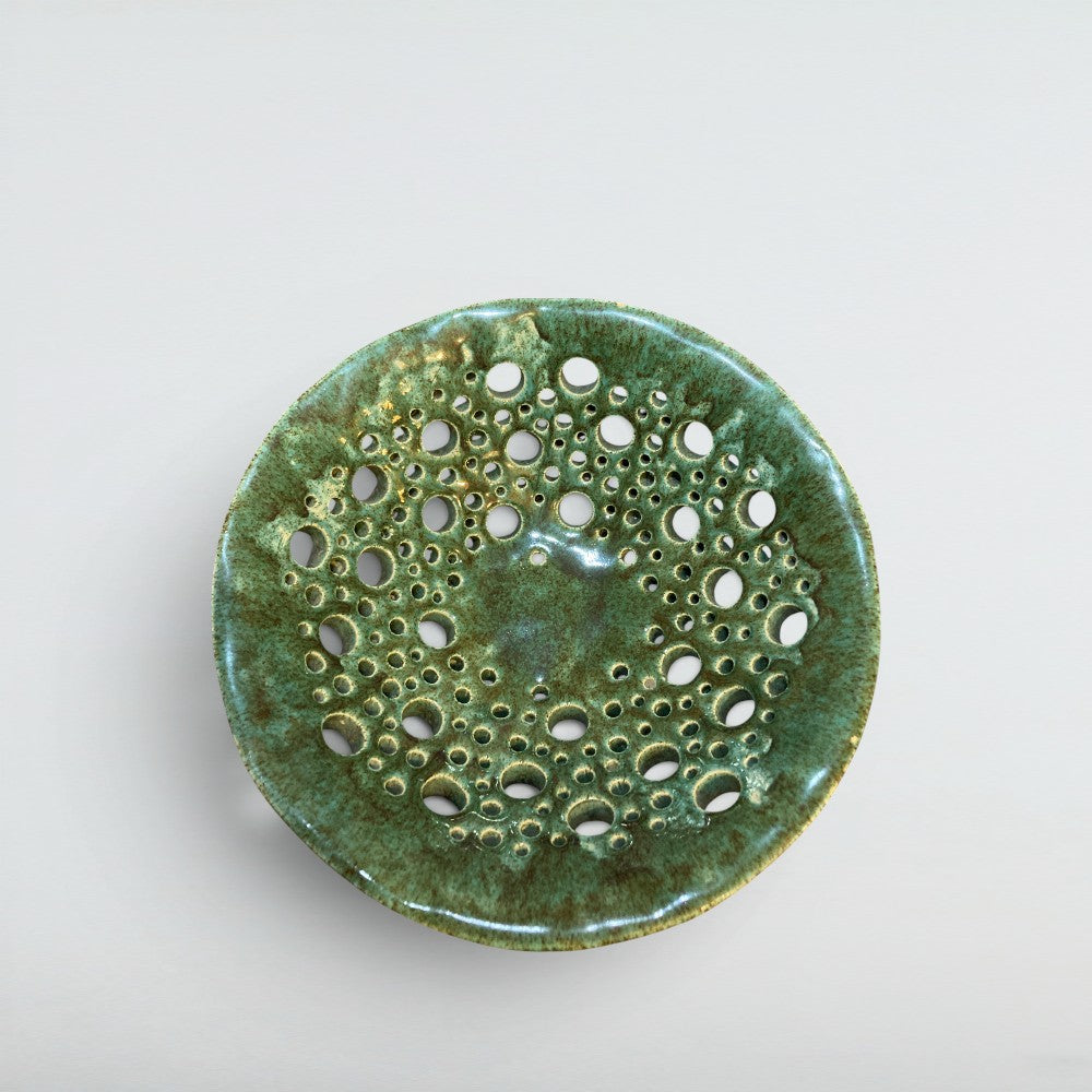 Dora Deco emerald dome pierced bowl — handmade stoneware, one of a kind, photo 5
