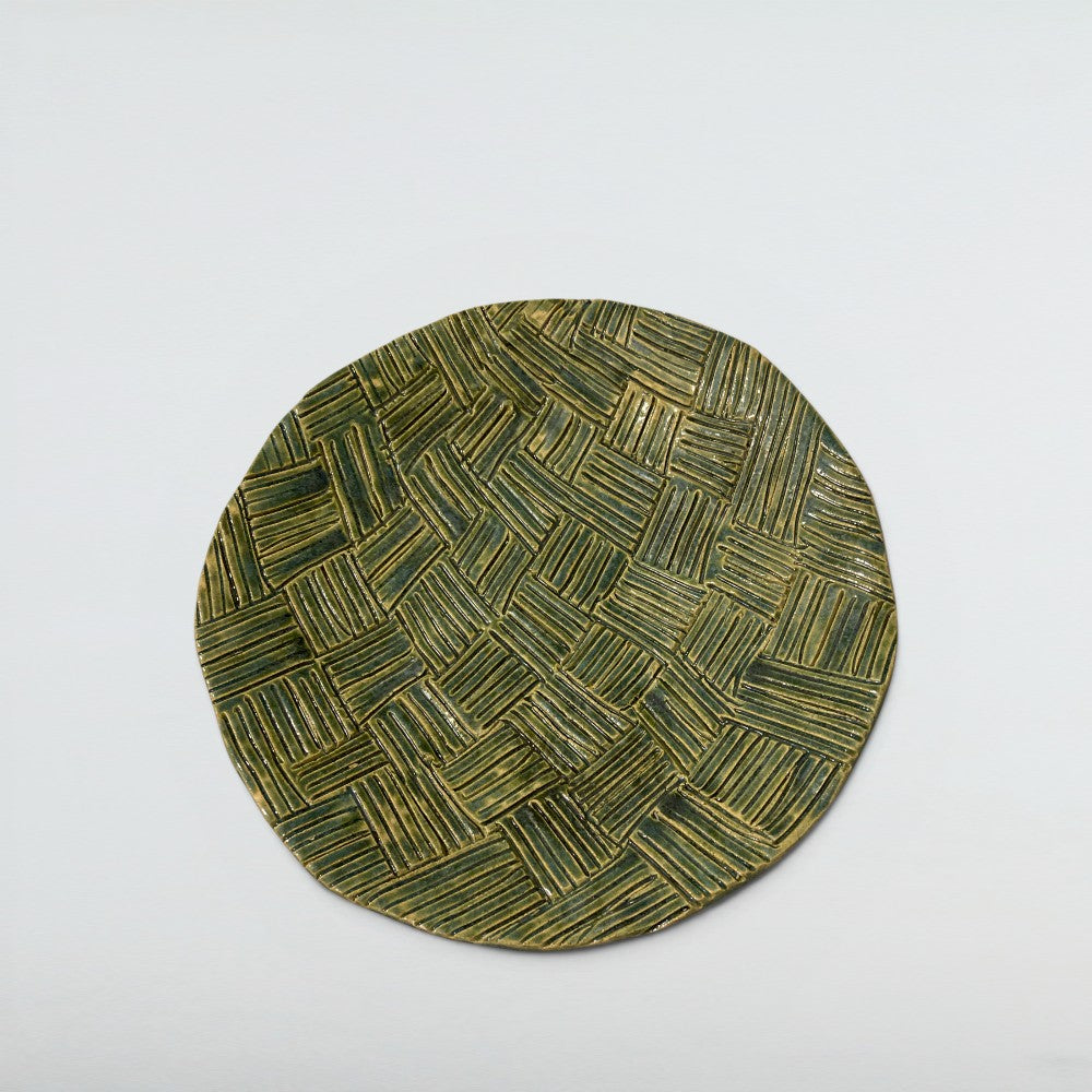 Dora Deco golden weave plate — handmade stoneware, one of a kind, photo 1