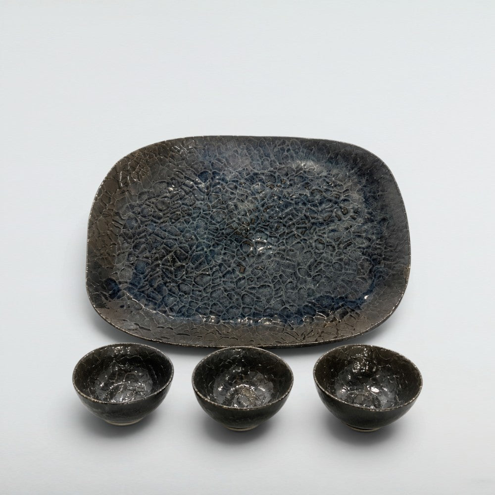 Dora Deco gunmetal serving set — handmade stoneware, one of a kind, photo 1