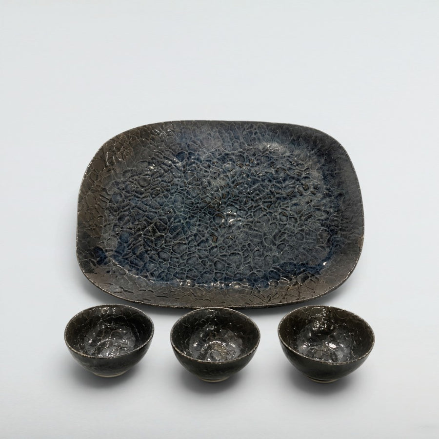 Dora Deco gunmetal serving set — handmade stoneware, one of a kind, photo 1