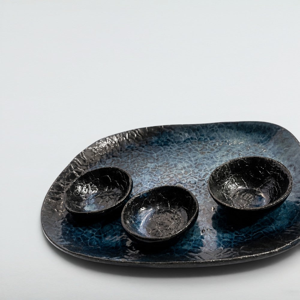 Dora Deco gunmetal serving set — handmade stoneware, one of a kind, photo 2