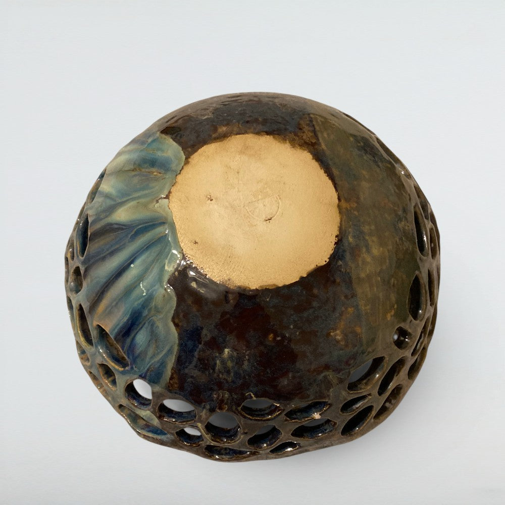 Dora Deco honey lace pierced bowl — handmade stoneware, one of a kind, photo 2