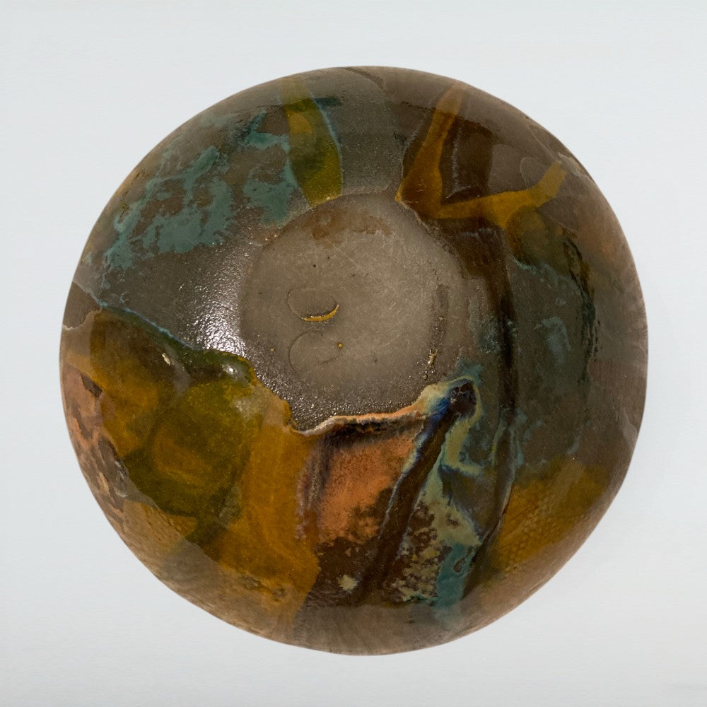 Dora Deco landscape bowl amber teal — handmade stoneware, one of a kind, photo 2