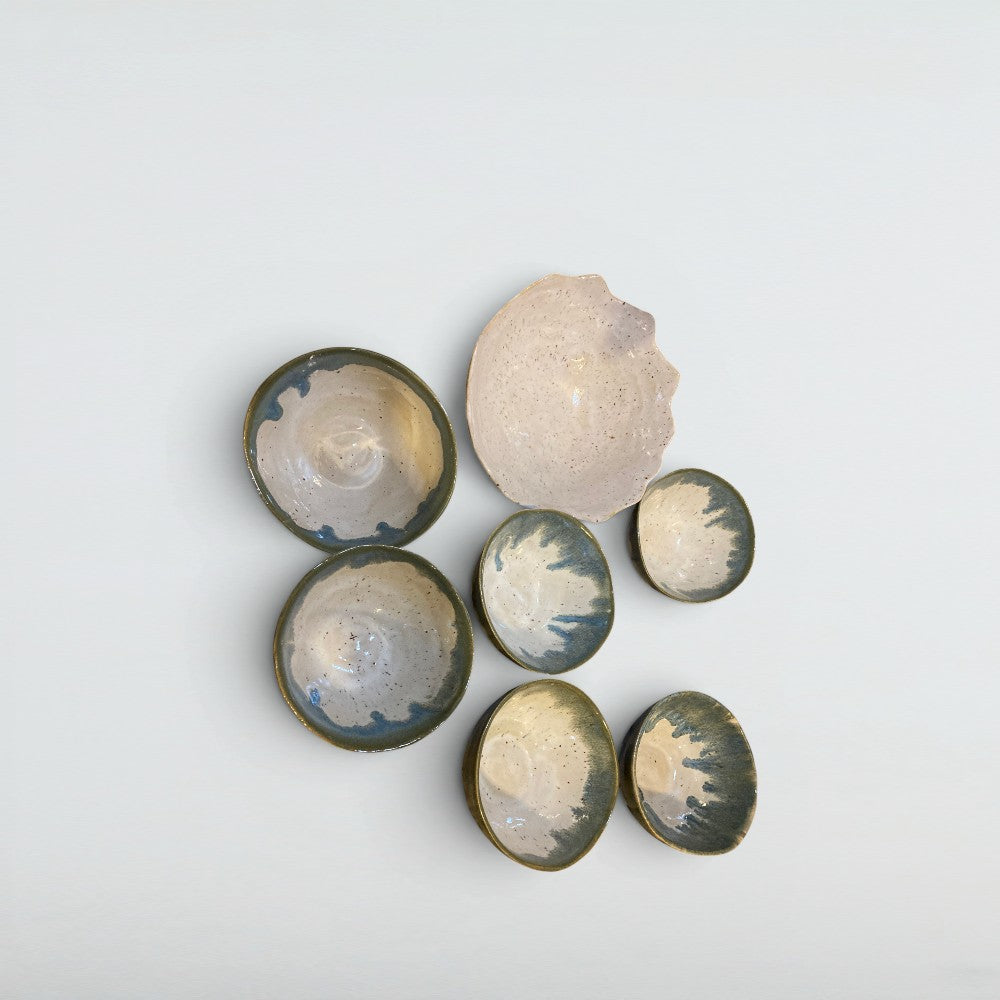 Dora Deco morning dew mini bowl set — handmade stoneware, one of a kind, photo 1