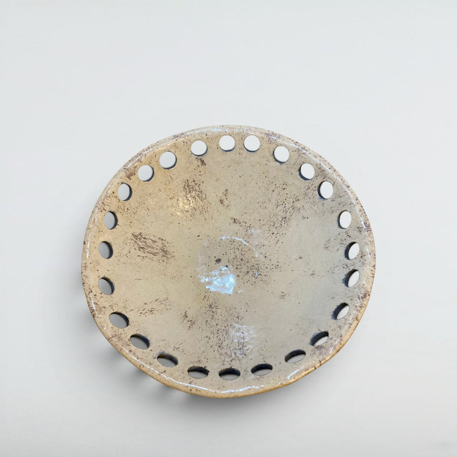 Dora Deco pearl rim pierced bowl — handmade stoneware, one of a kind, photo 1
