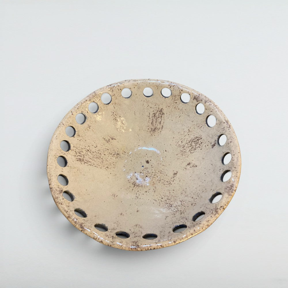 Dora Deco pearl rim pierced bowl — handmade stoneware, one of a kind, photo 2