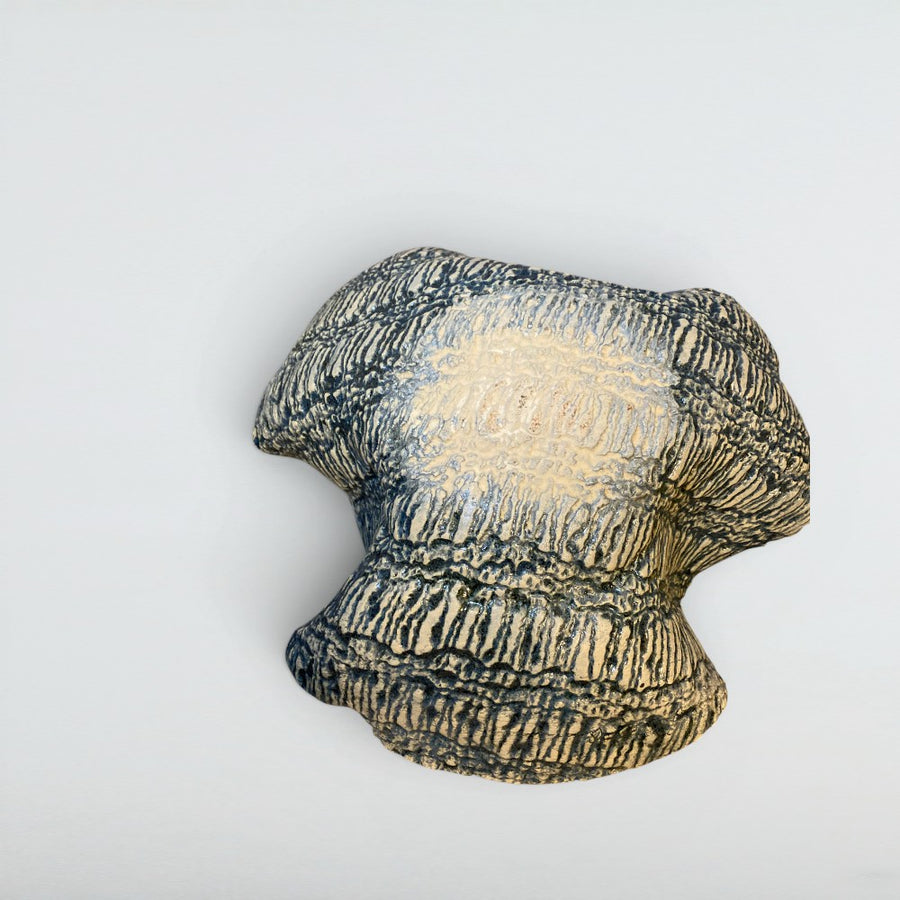 Dora Deco sandy indigo mushroom sculpture — handmade stoneware, one of a kind, photo 1