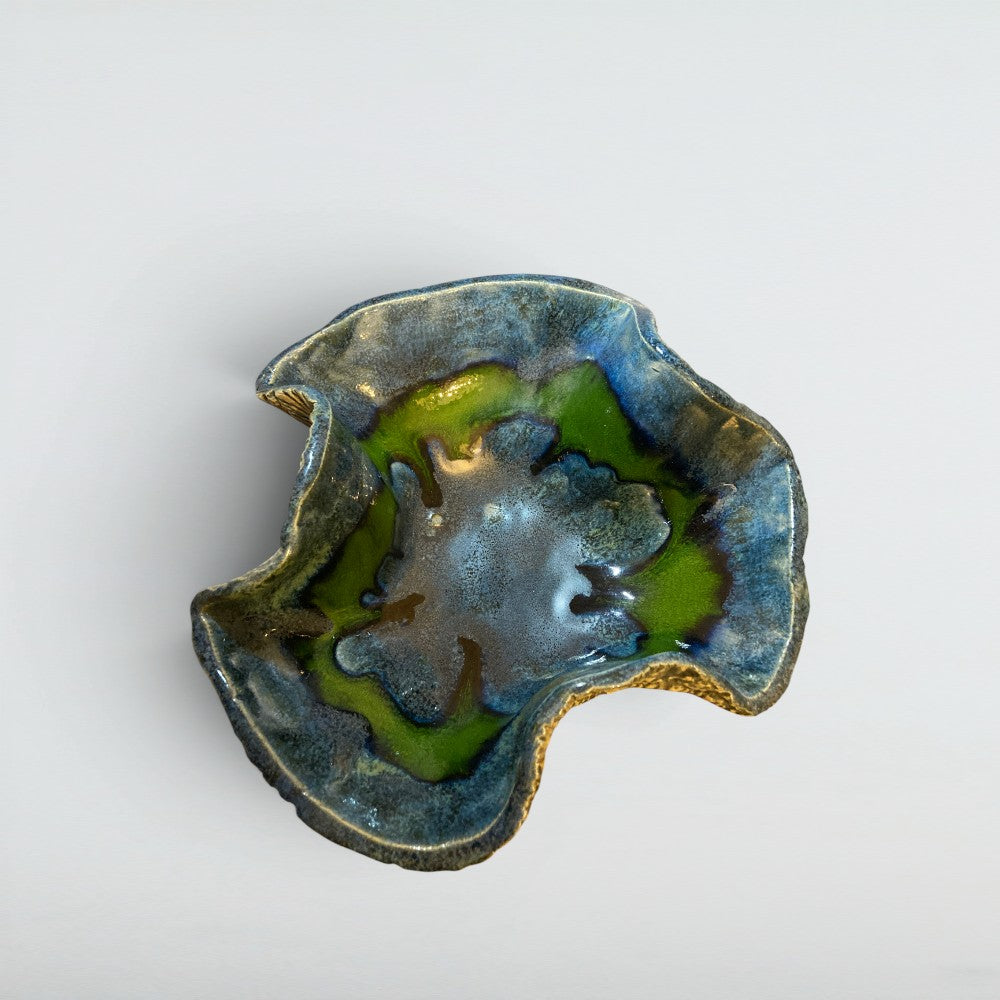 Dora Deco sandy indigo mushroom sculpture — handmade stoneware, one of a kind, photo 2