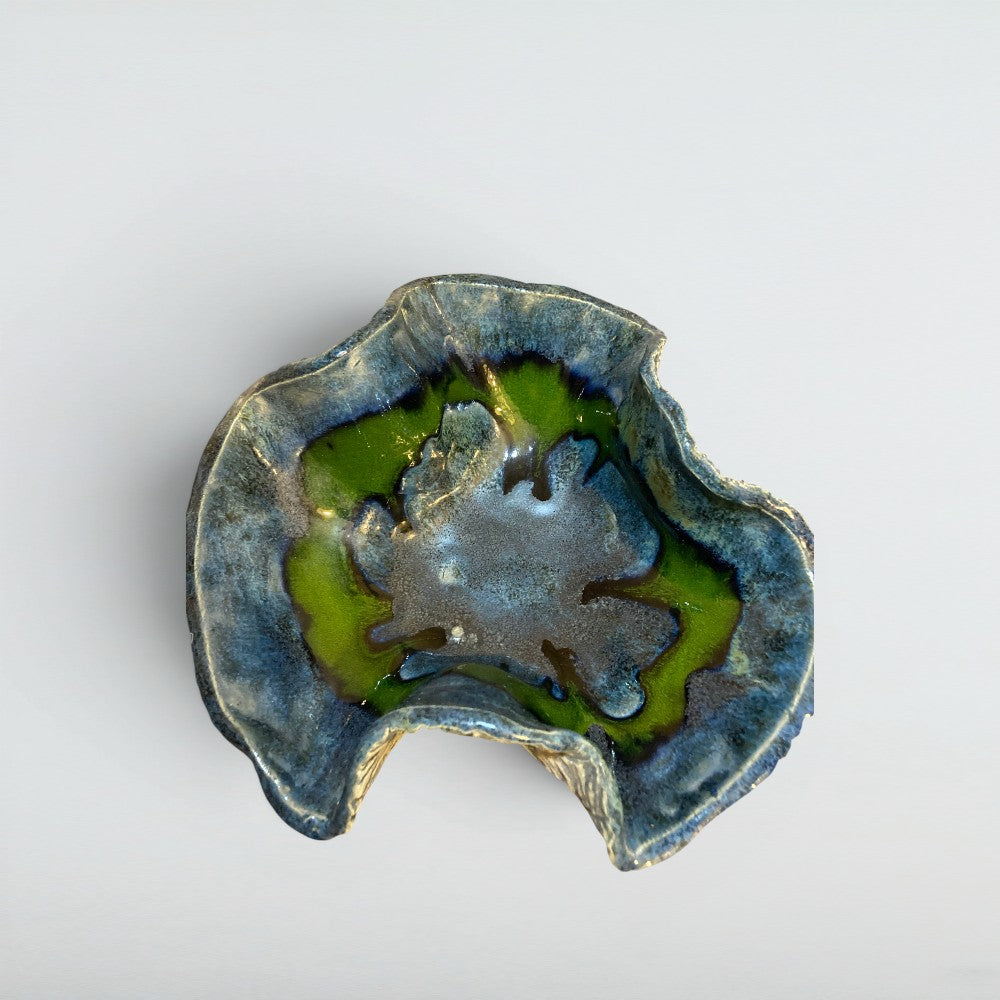 Dora Deco sandy indigo mushroom sculpture — handmade stoneware, one of a kind, photo 3