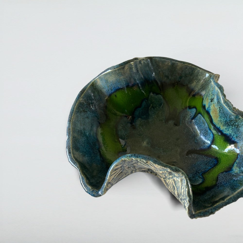 Dora Deco seaweed bowl teal — handmade stoneware, one of a kind, photo 1