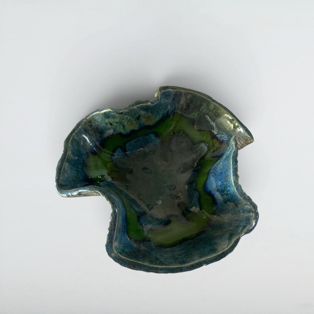 Dora Deco seaweed bowl teal — handmade stoneware, one of a kind, photo 2