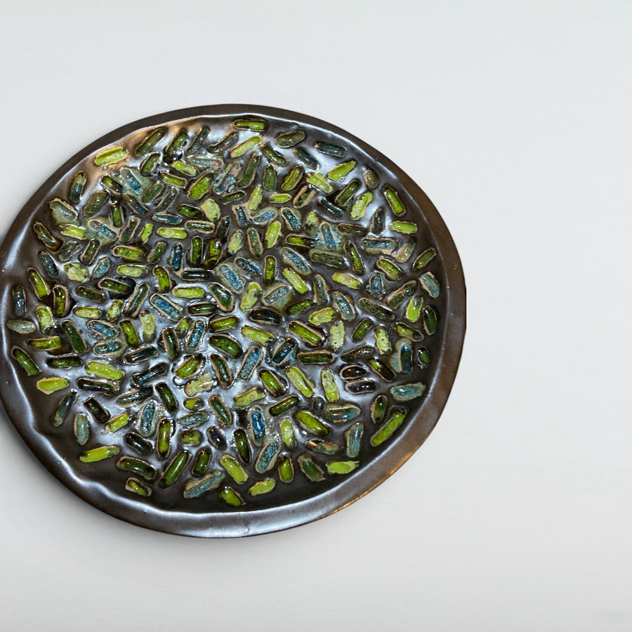 Dora Deco seedbed plate green — handmade stoneware, one of a kind, photo 1