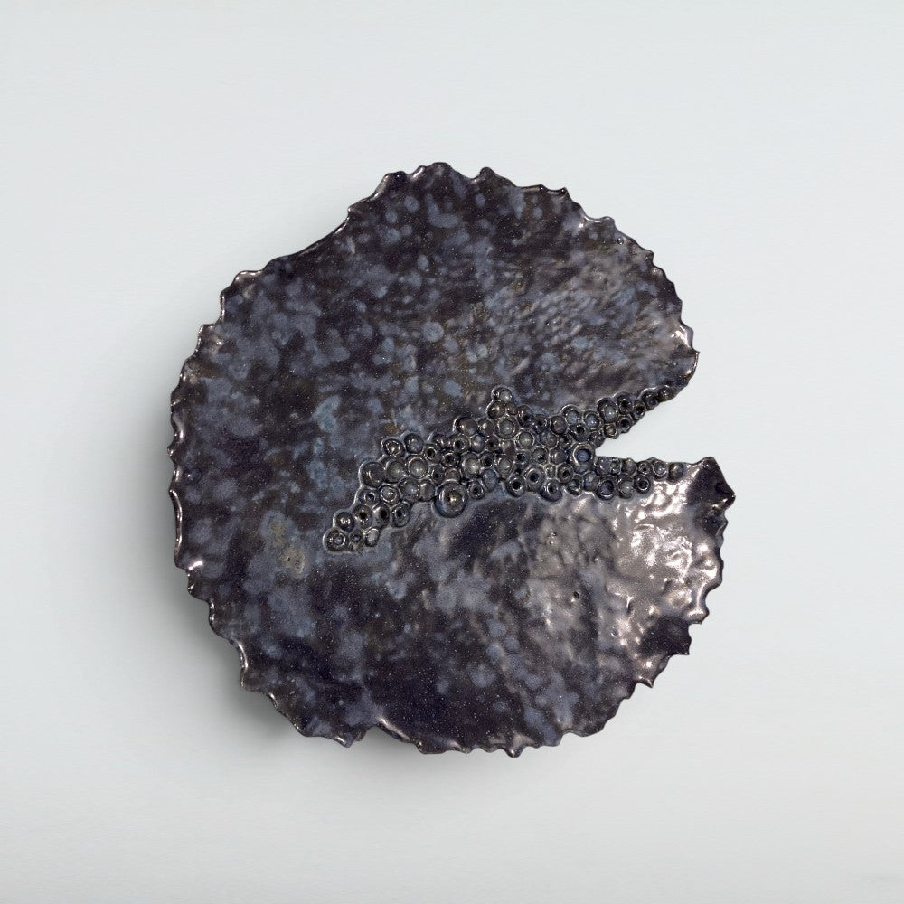 Dora Deco silver barnacle disc plates — handmade stoneware, one of a kind, photo 3
