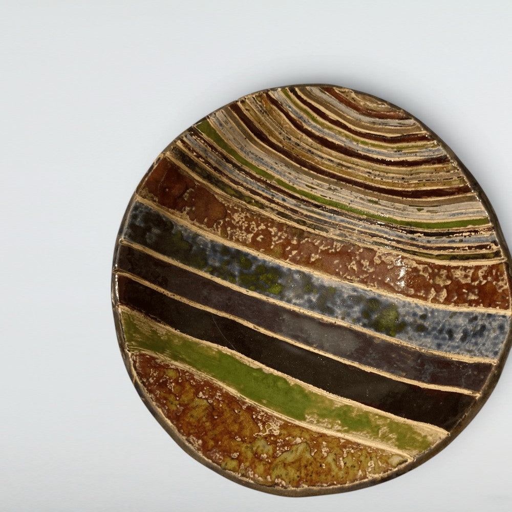 Dora Deco strata-round-plate — handmade stoneware, one of a kind, photo 1