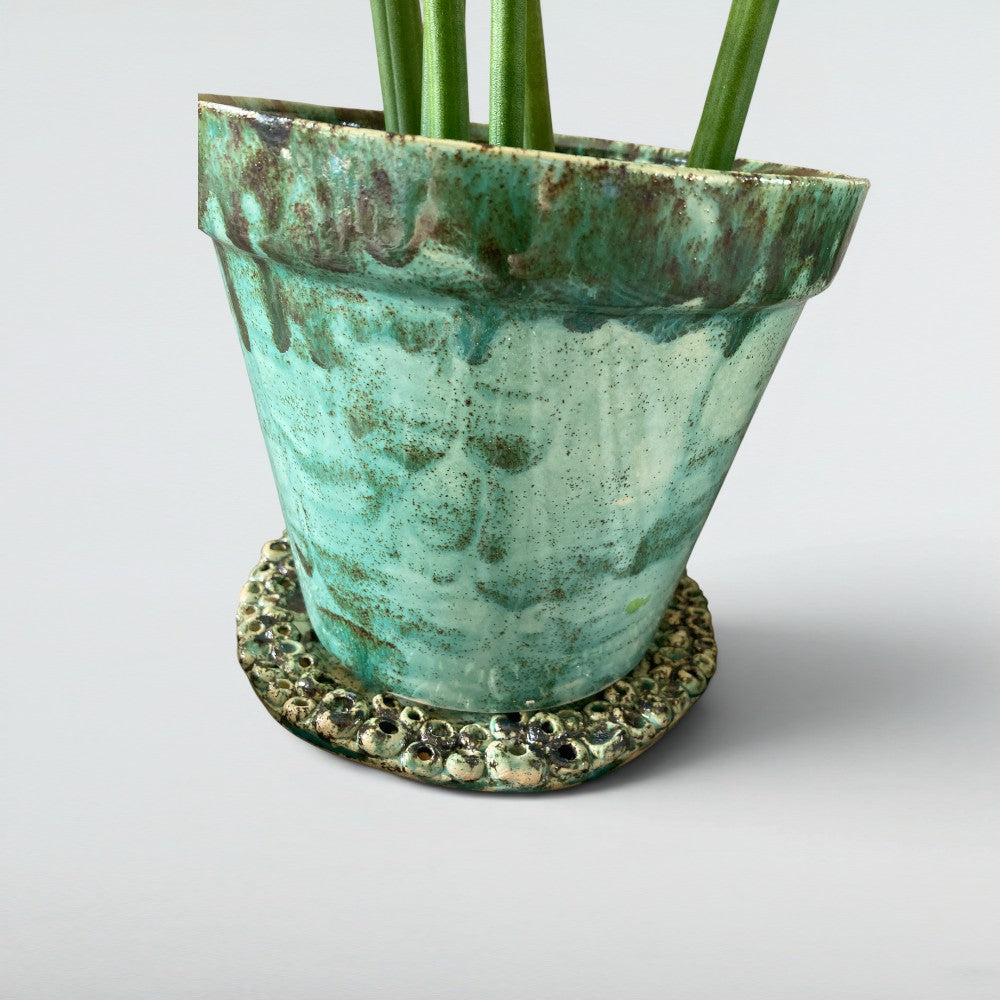 Dora Deco verdigris-plant-pot-set — handmade stoneware, one of a kind, photo 2
