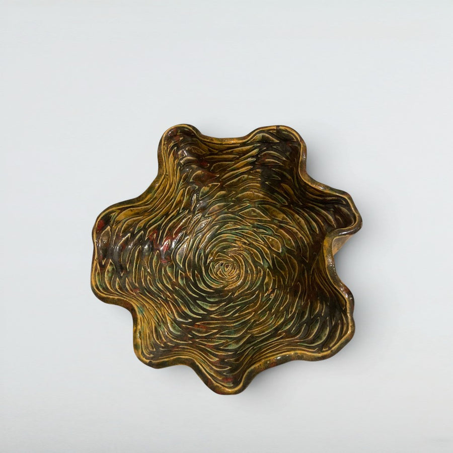 Dora Deco whirlpool-leaf-bowl — handmade stoneware, one of a kind, photo 1